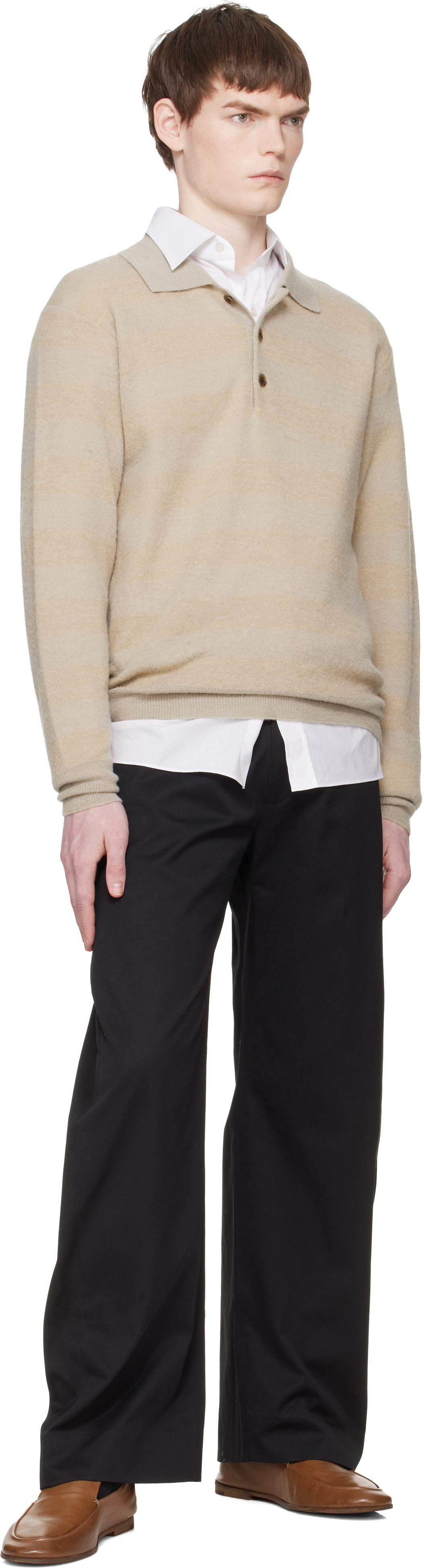 stein Beige Knit Stripe LS Polo