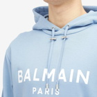 Balmain Men's Paris Logo Hoodie in Pale Blue/White