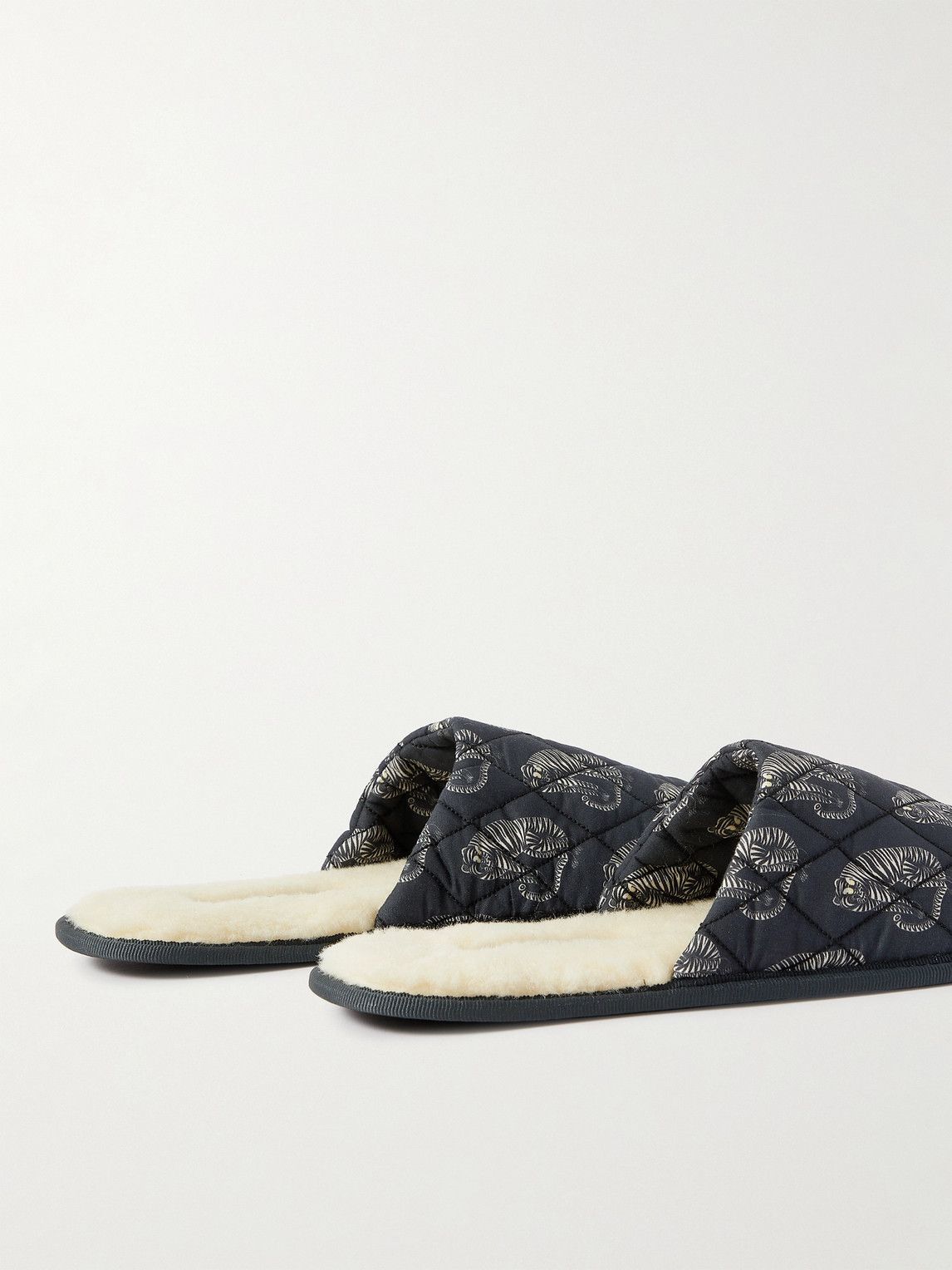 Desmond & Dempsey - Byron Wool-Lined Quilted Printed Cotton Slippers - Black