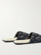Desmond & Dempsey - Byron Wool-Lined Quilted Printed Cotton Slippers - Black