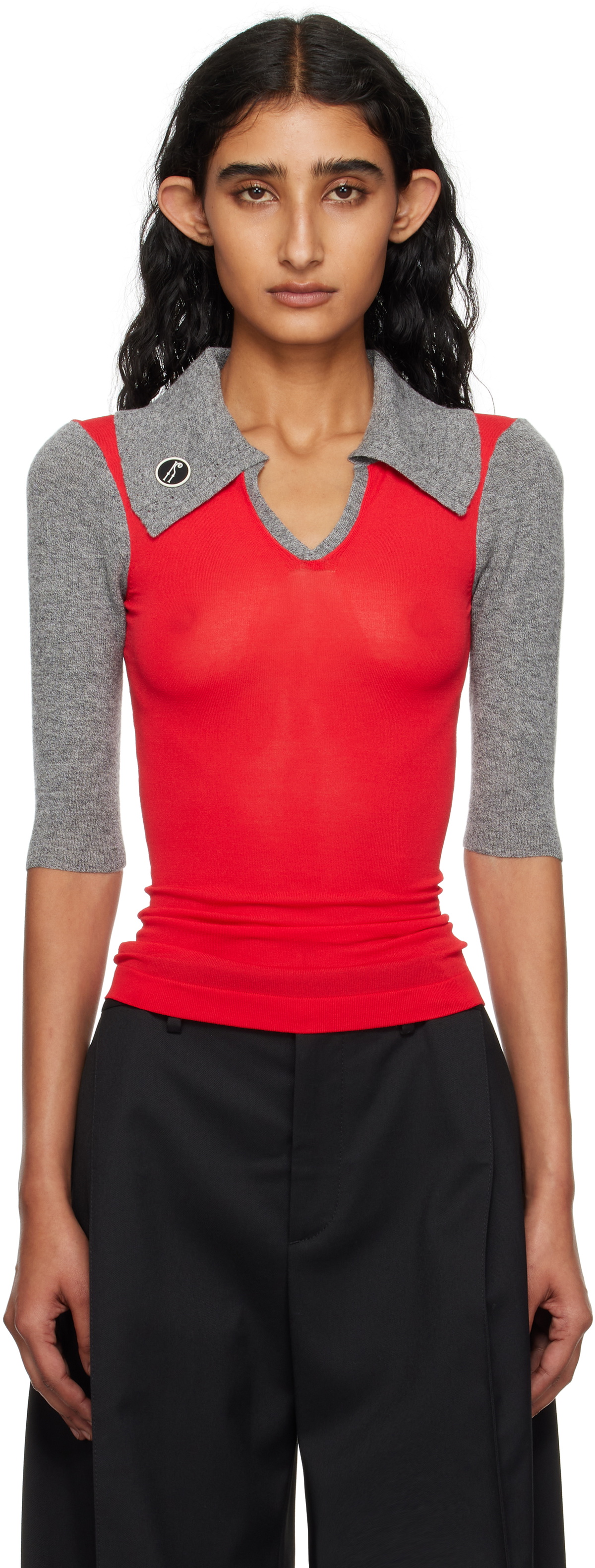 Kiko Kostadinov Red & Gray Larissa Knit Polo