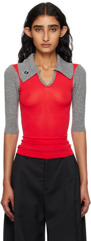Photo: Kiko Kostadinov Red & Gray Larissa Knit Polo