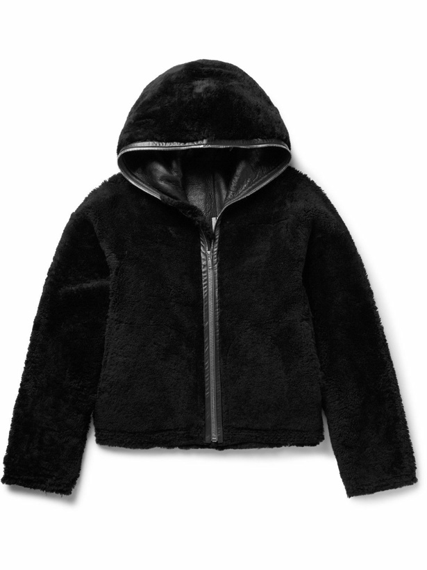 Photo: Rick Owens - Sealed Leather-Trimmed Shearling Hooded Jacket - Black