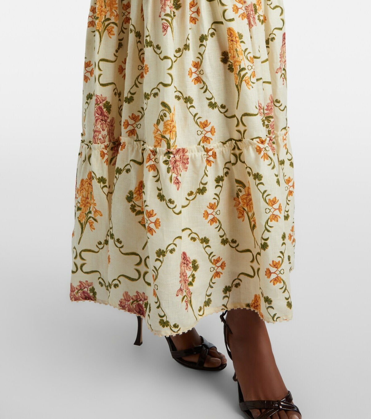 Agua by Agua Bendita Azulejo embellished floral linen maxi dress