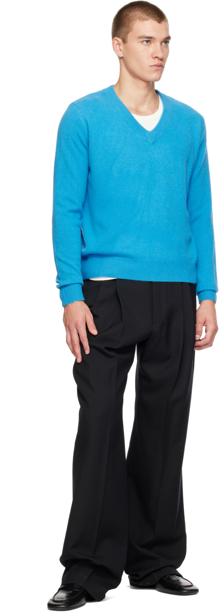 Entire Studios Blue Knit Cashmere V Neck Sweater