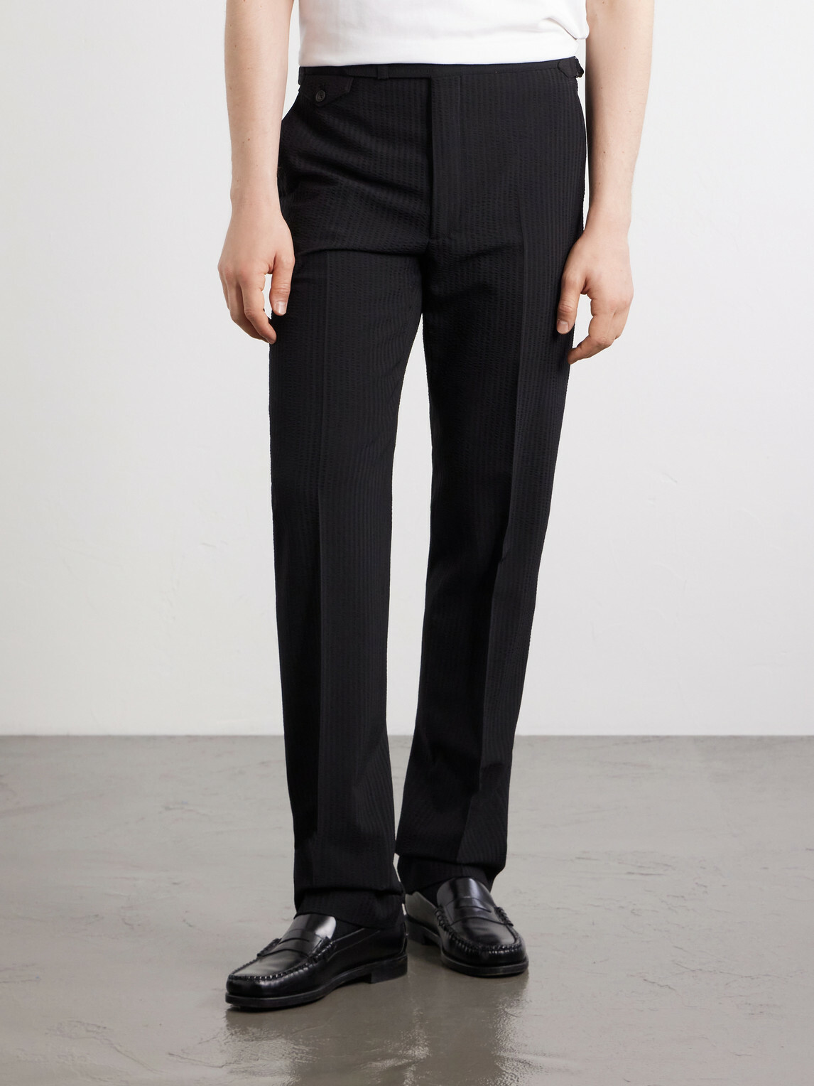 J. Mueser - Waverly Straight-Leg Wool Seersucker Suit Trousers - Black