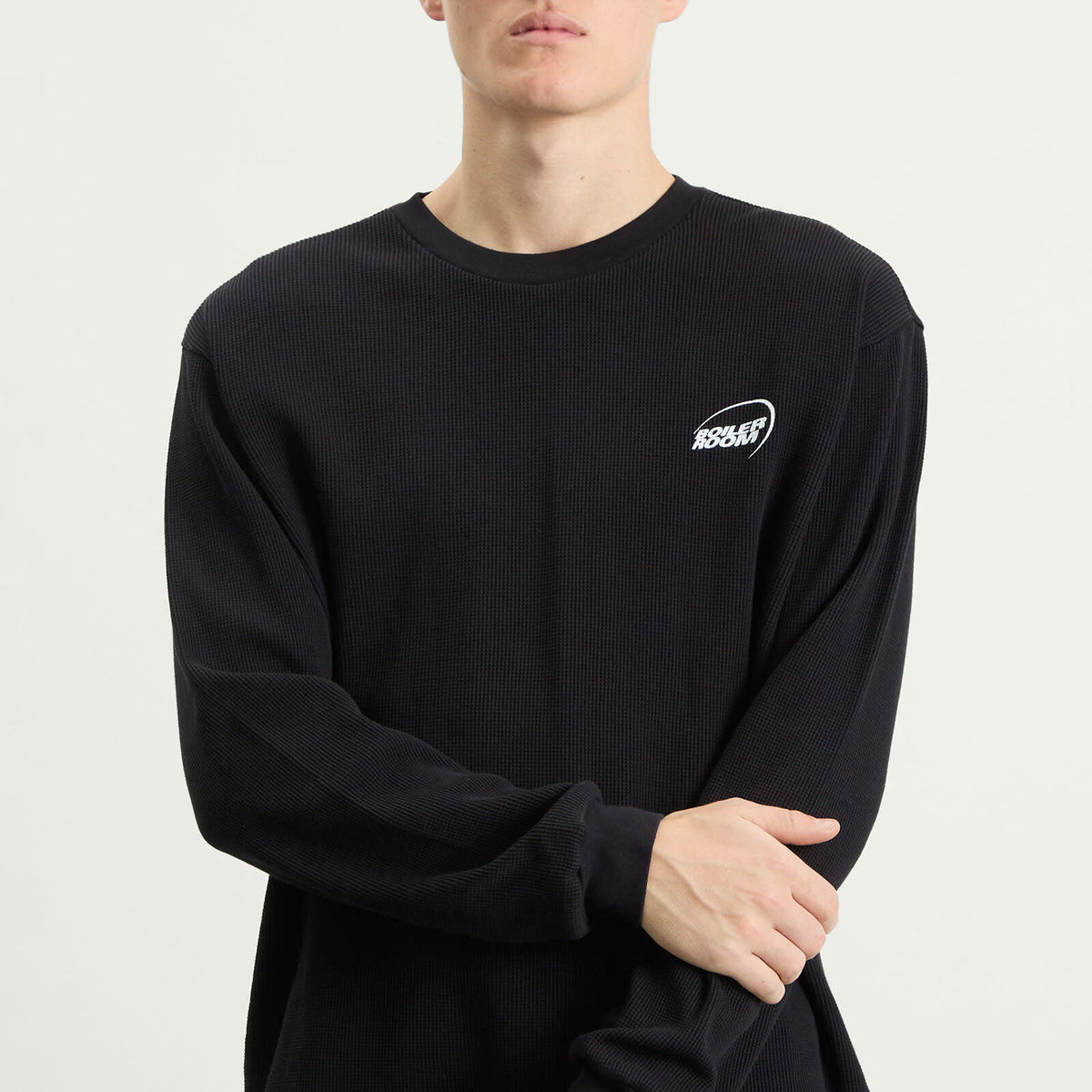 Boiler Room Men's Waffle Long Sleeve T-Shirt in Black