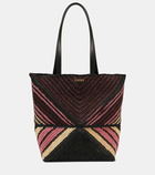 Loewe Paula's Ibiza Puzzle Fold Medium striped raffia tote bag