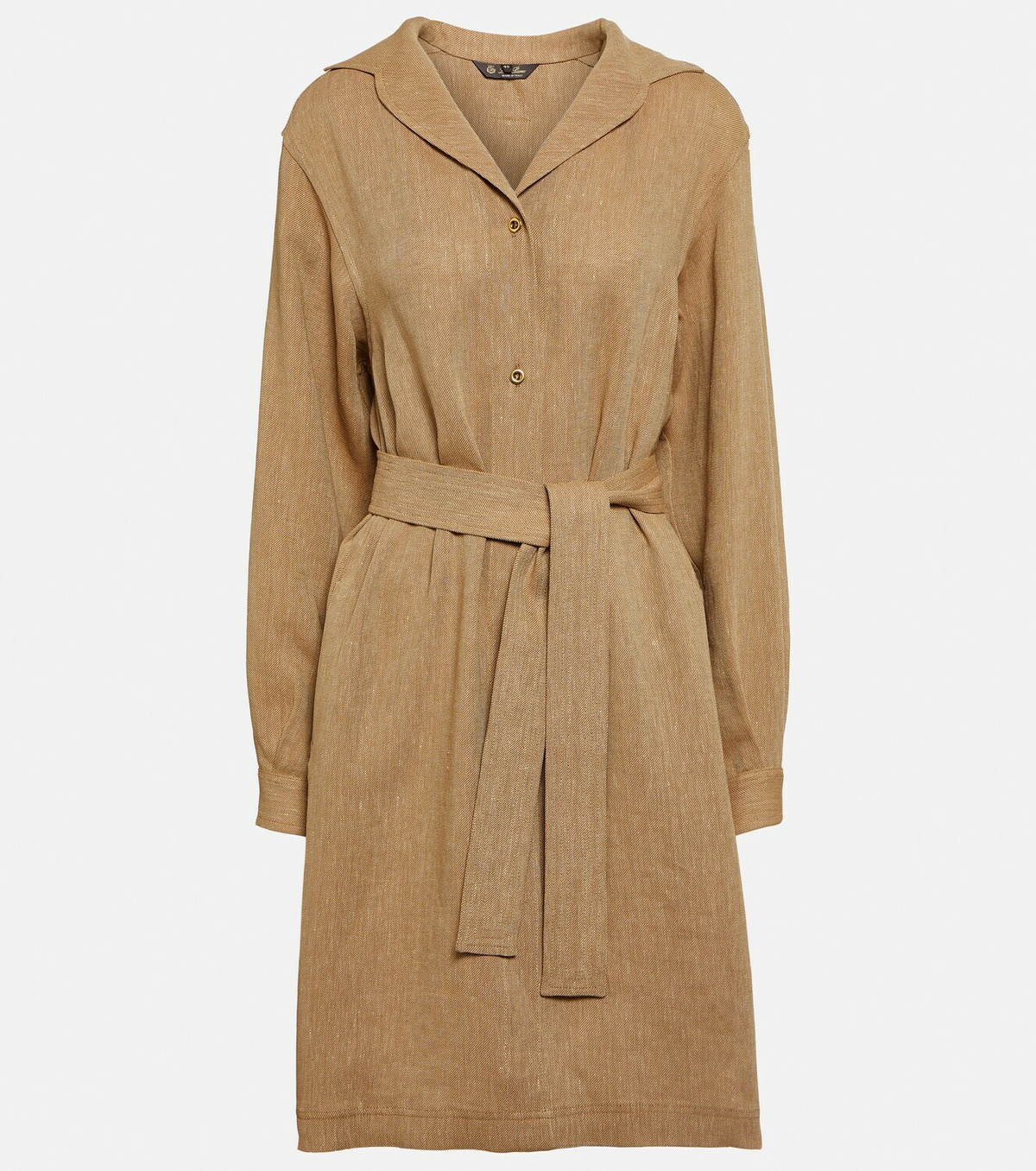 loro piana linen shirt dress Loro Piana Clarissa Belted Linen Shirt Dress In Deep Ocra