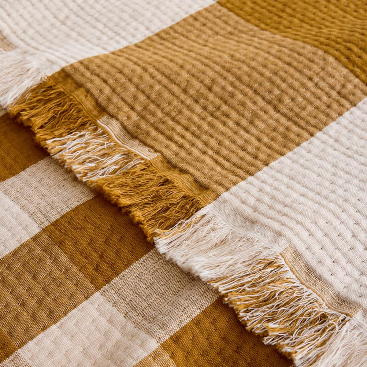 Pendleton Fringed Cotton Throw in Bock Plaid/Ochre 