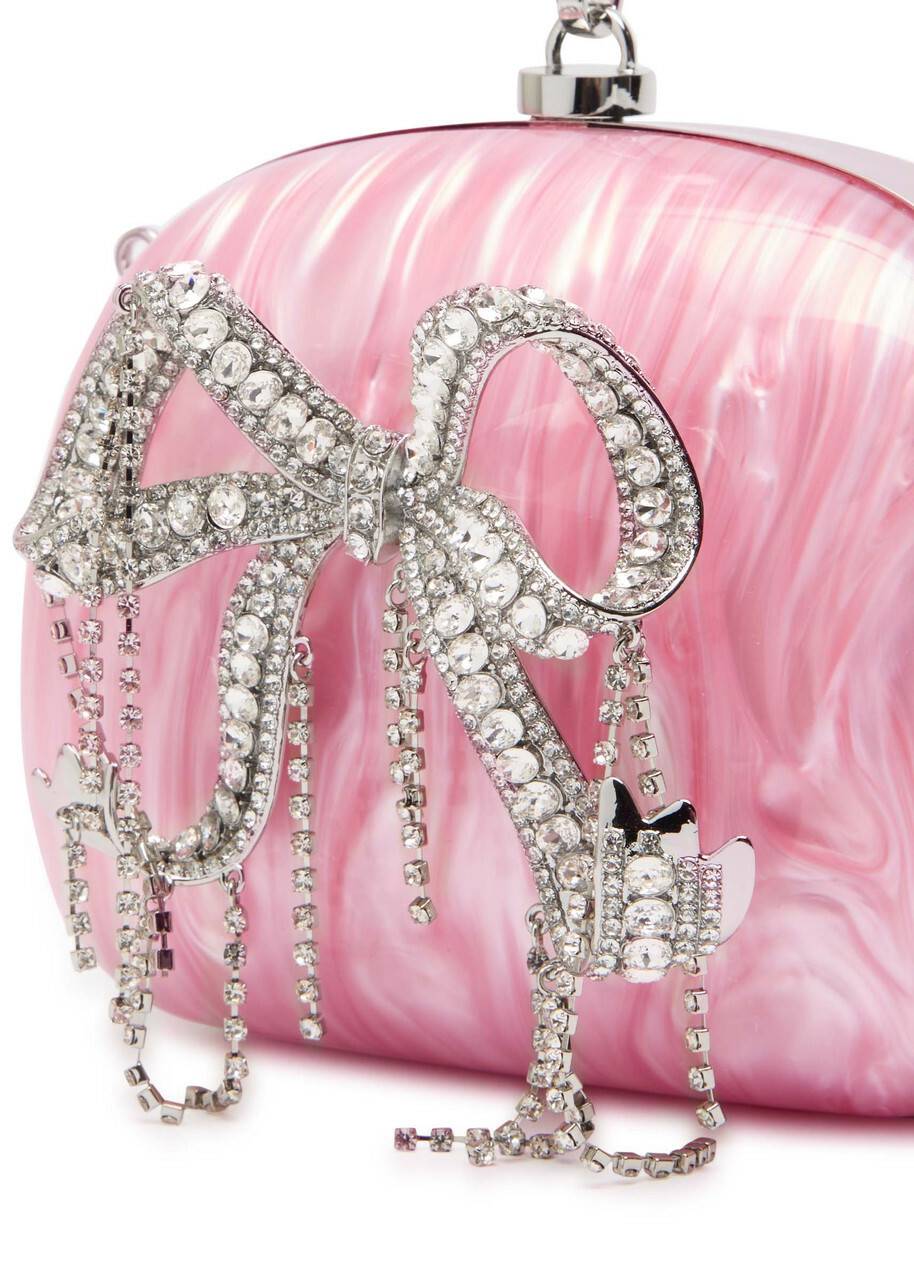 Self-portrait Bow Crystal-embellished Pearlescent Clutch - Pink - One Size