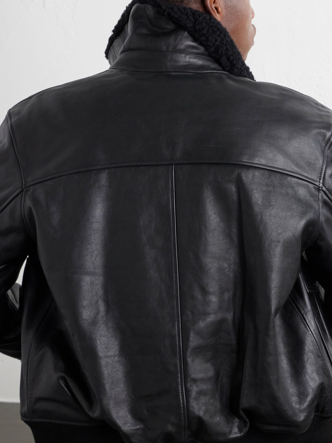 A.P.C. - Charles Wool-Fleece Trimmed Leather Jacket - Black