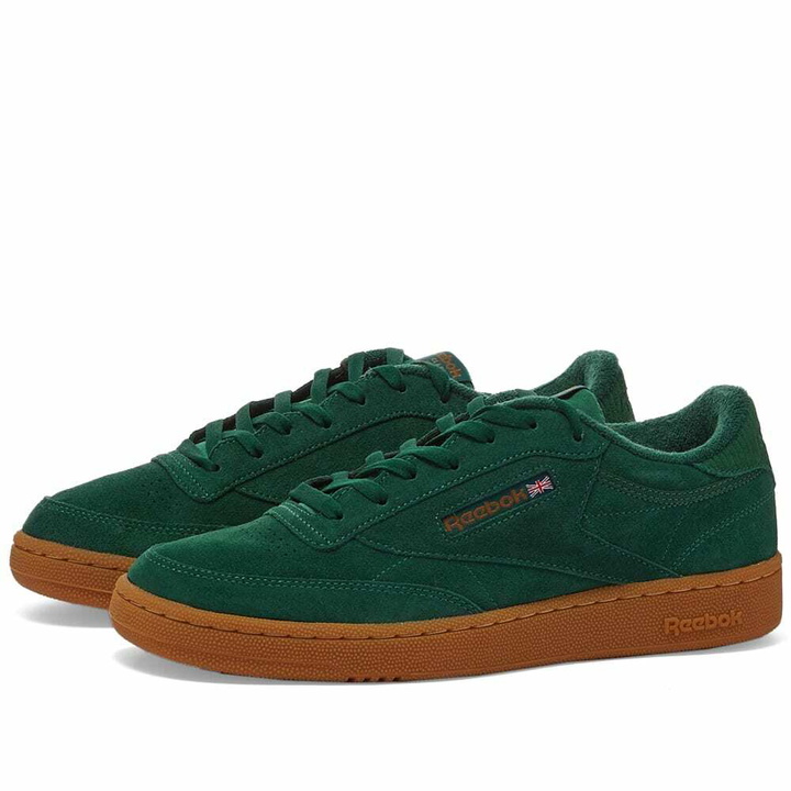 Photo: Reebok Men's Club C 85 Sneakers in Dark Green/Wild Brown/Rubber Gum