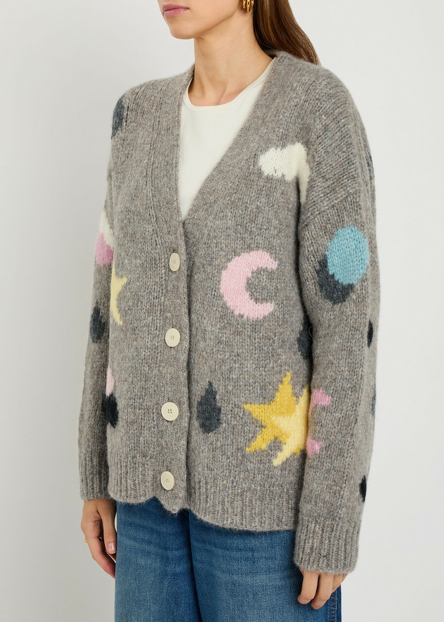 Bernadette Stormy Graphic Intarsia Alpaca-blend Cardigan Grey