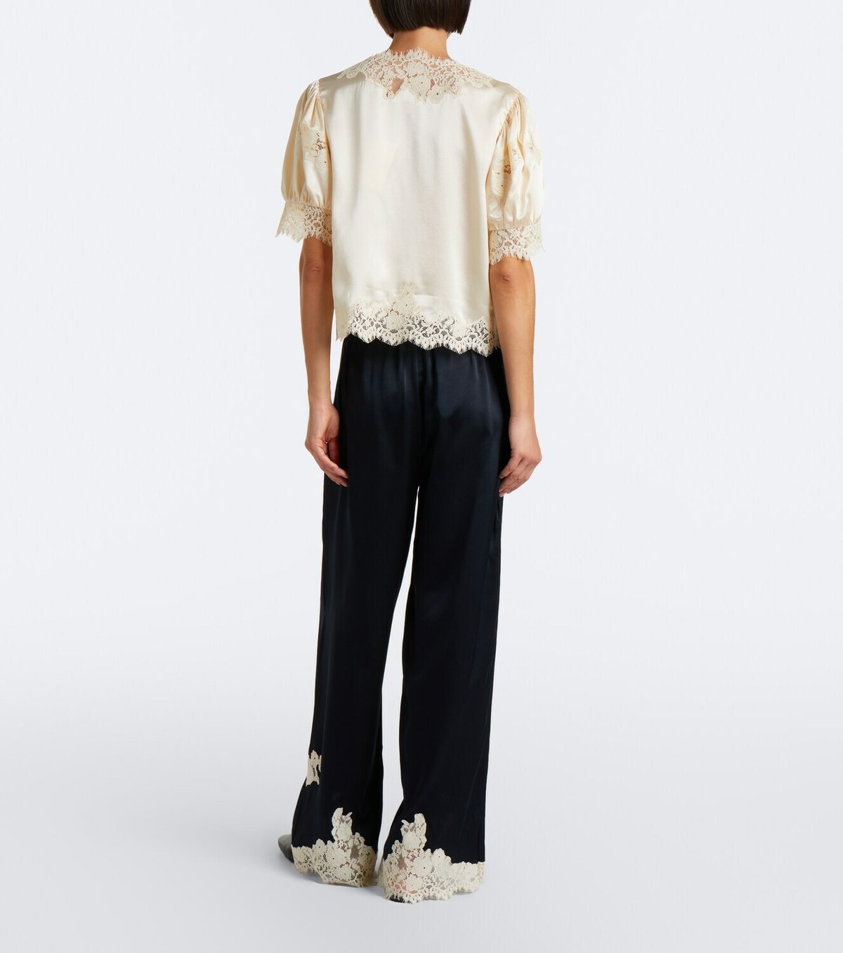 Dôen Lavon lace-trimmed silk satin wide-leg pants