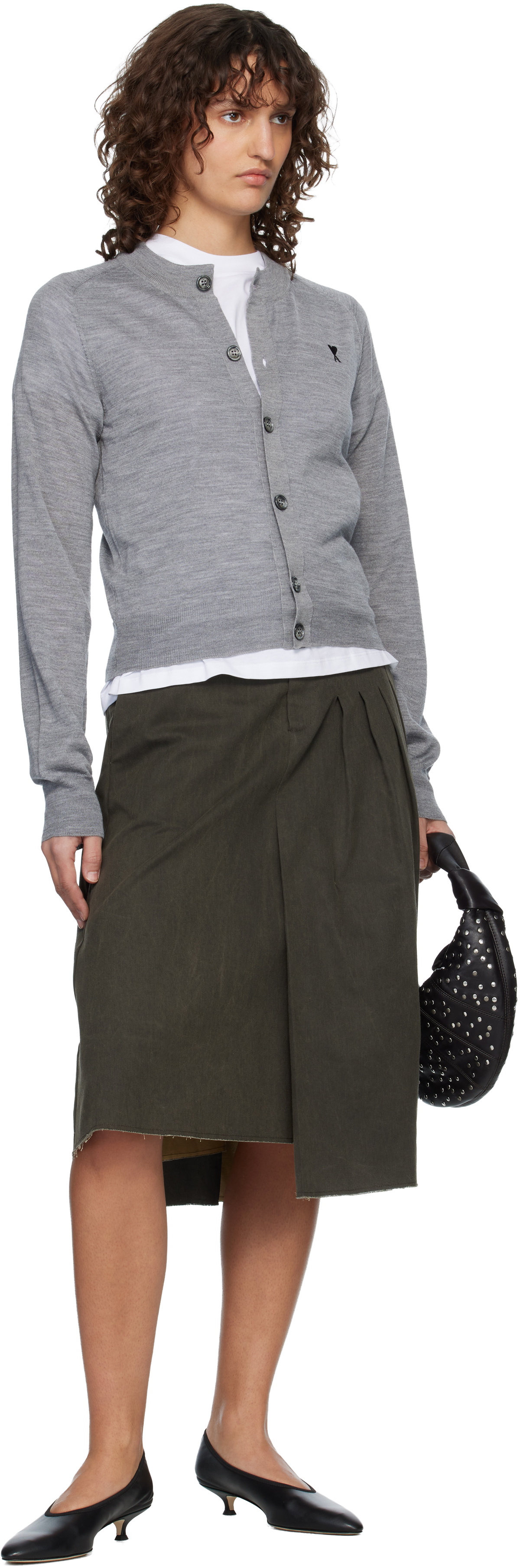 AMI Paris Gray Wool Crewneck Ami de Coeur Cardigan