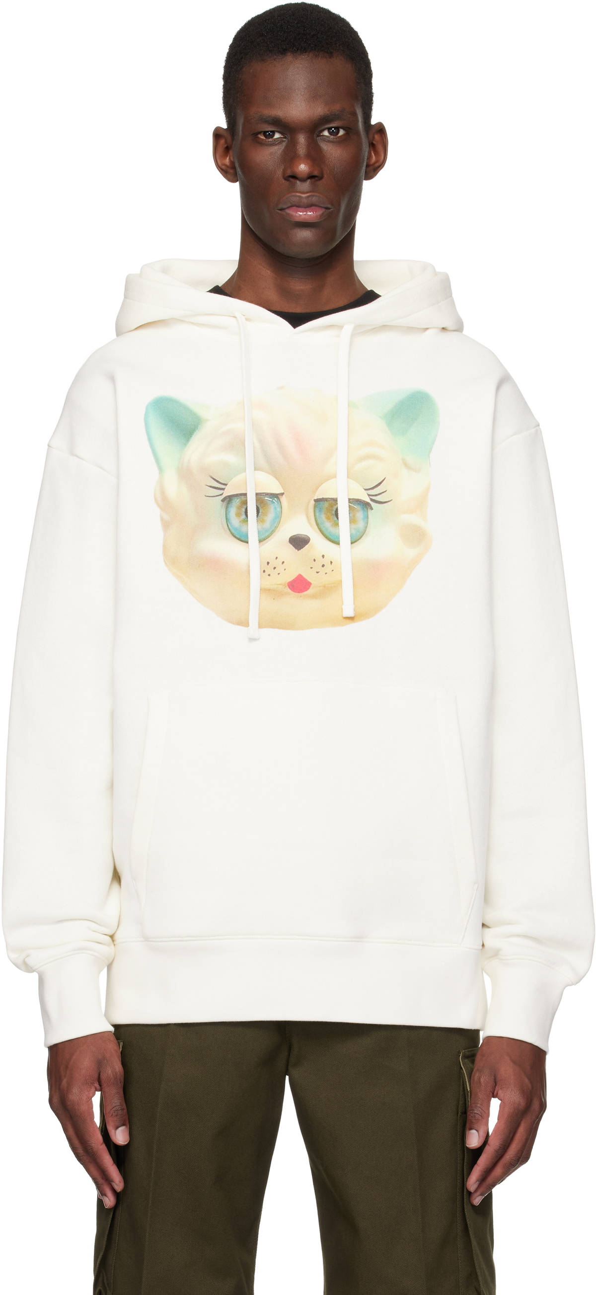Valentino White Cotton 'Le Chat De La Maison' Print Hoodie