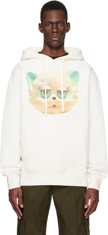 Photo: Valentino White Cotton 'Le Chat De La Maison' Print Hoodie