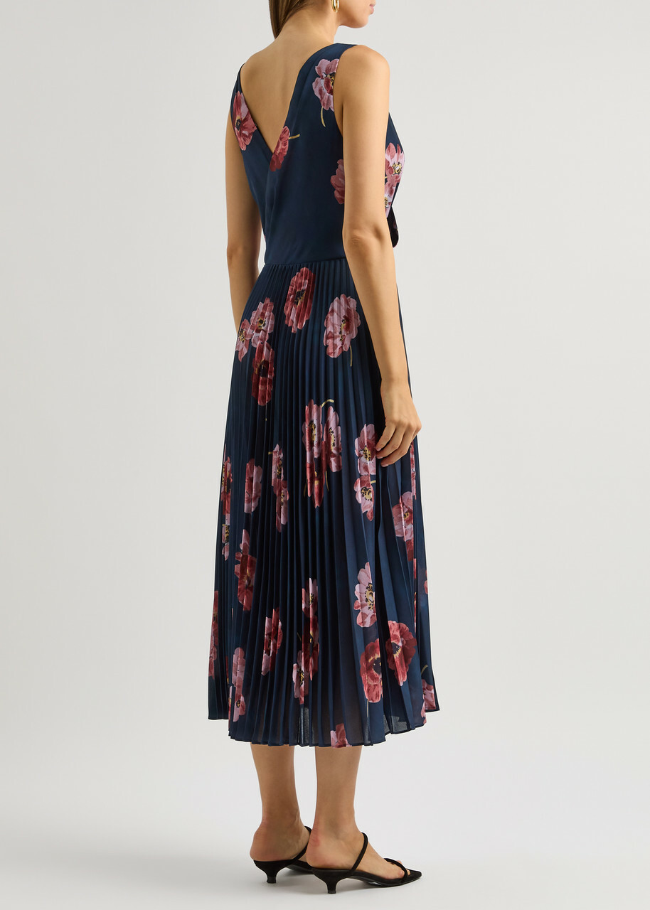 vince gardenia floral print twist front pleated dress Gardenia Floral Pleated Dress by VINCE