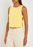 Free People Faded Gardens Floral-embroidered Cotton Tank Yellow