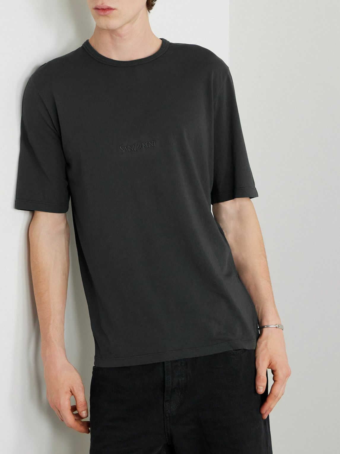 SAINT LAURENT - Logo-Embroidered Cotton-Jersey T-Shirt