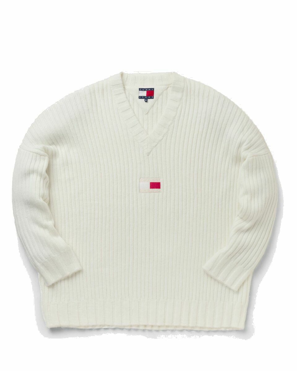Photo: Tommy Jeans V Neck Sweater White - Mens - Pullovers