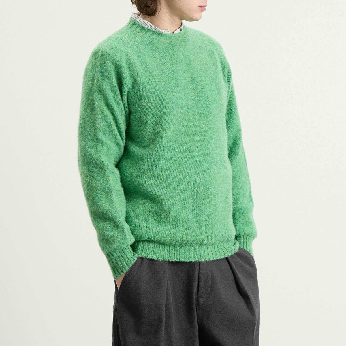 YMC Men's Suedehead Crew Neck Jumper in Green