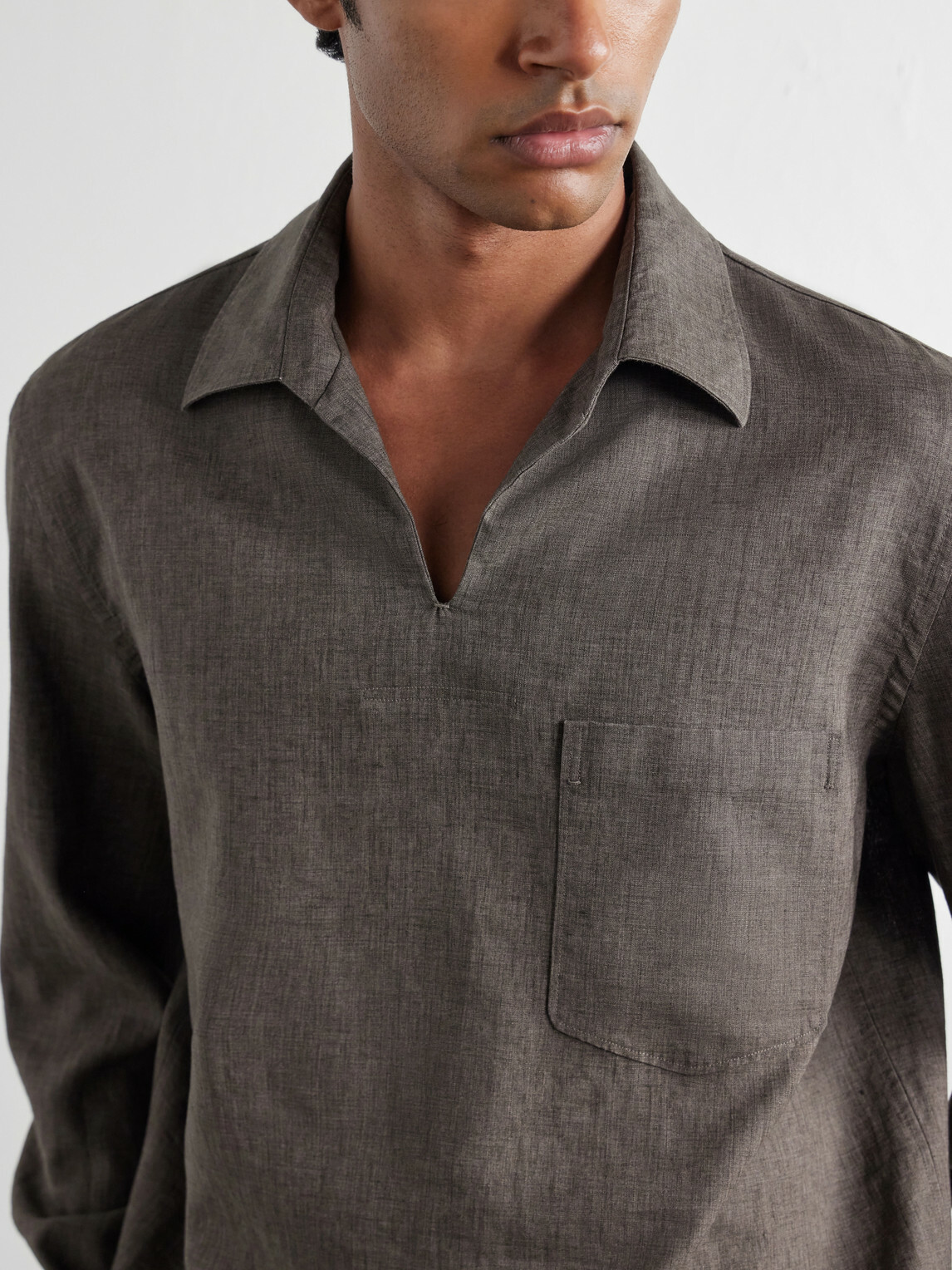 Zegna - Woven Linen Polo Shirt - Brown