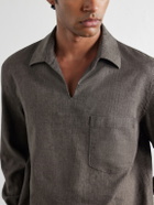 Zegna - Woven Linen Polo Shirt - Brown