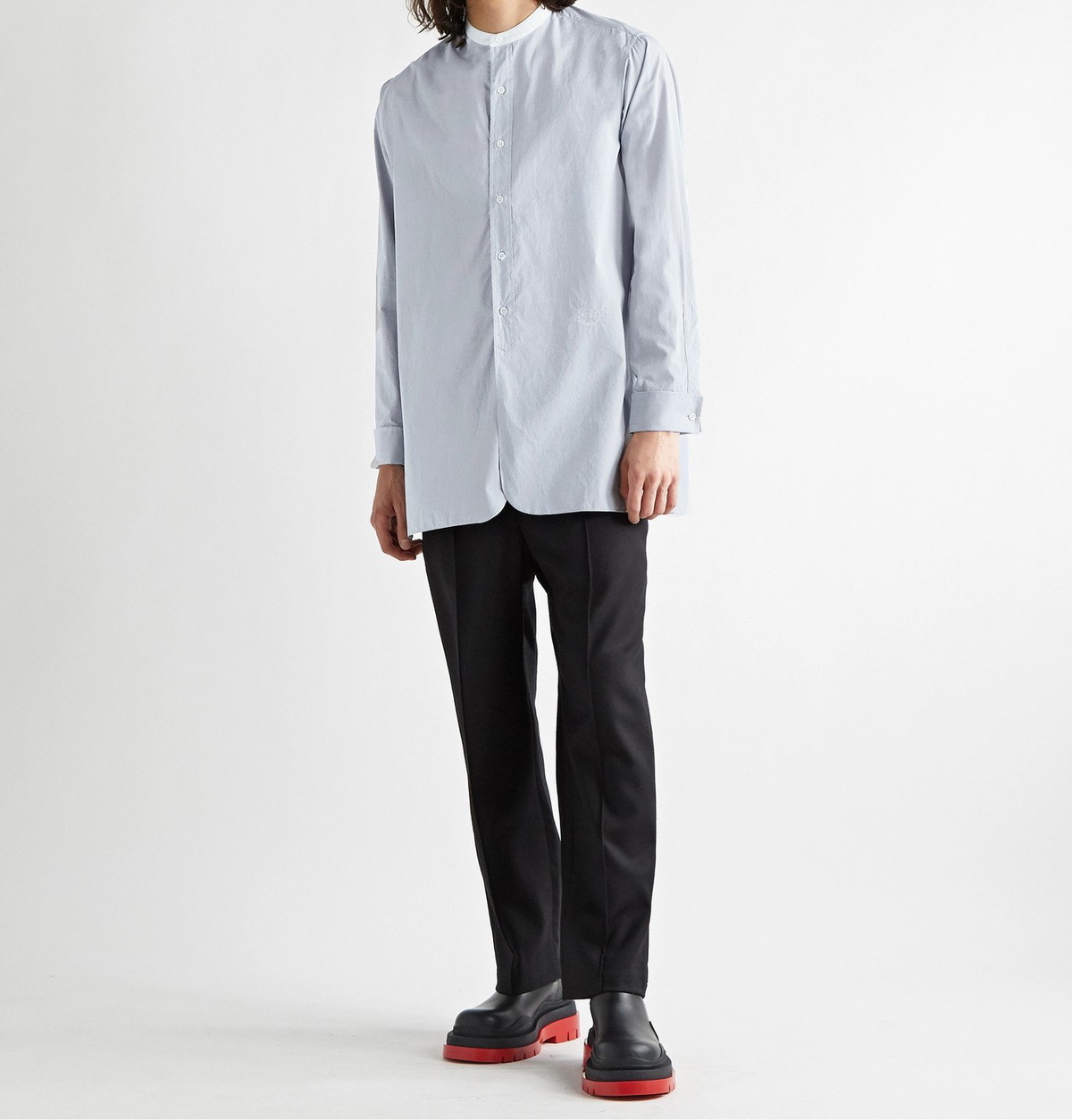 Maison Margiela - Grandad-Collar Embroidered Cotton-Poplin Shirt - Gray