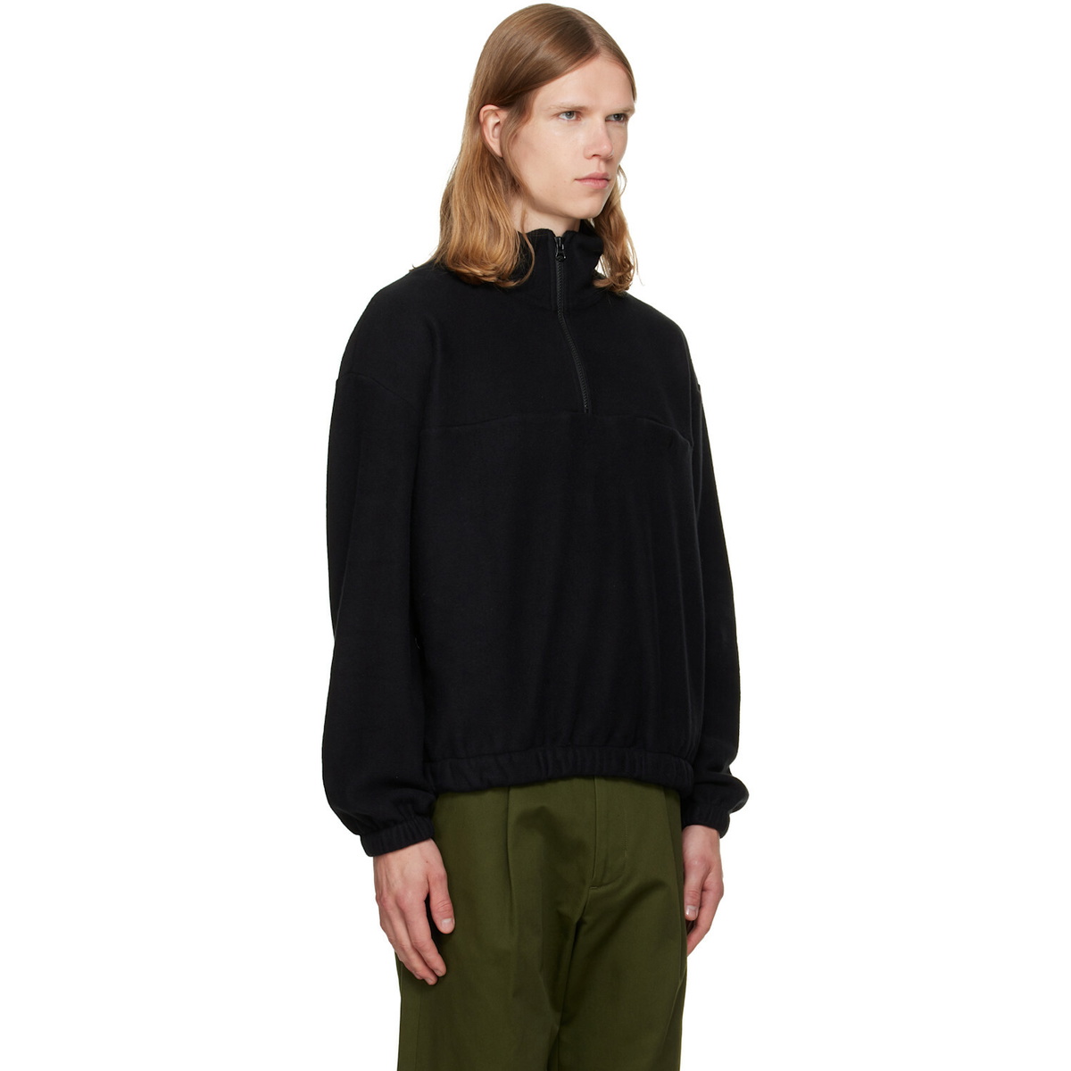 vowels Black Quarter Zip Fleece Sweater