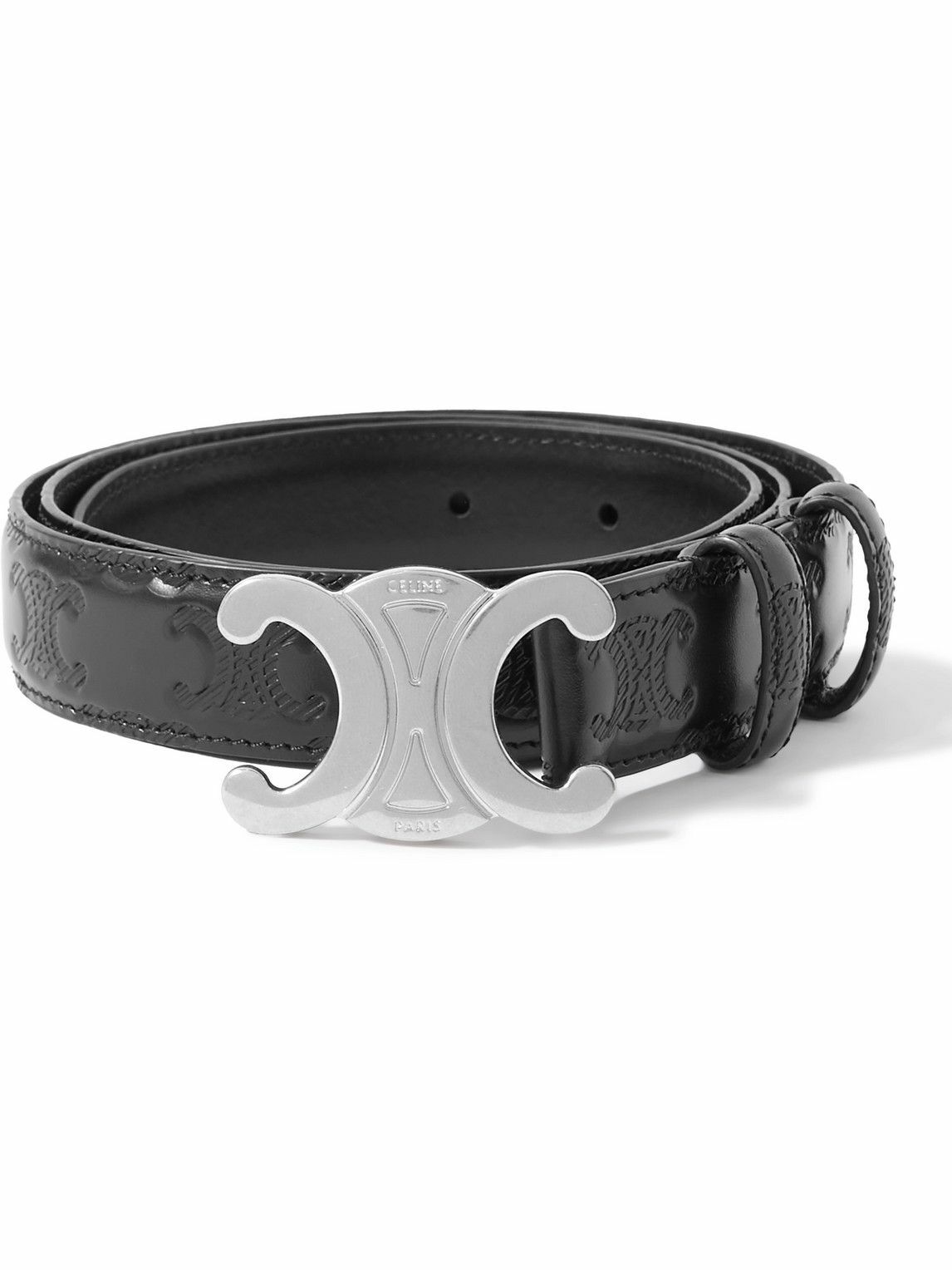 CELINE - 2.5cm Triomphe Logo-Debossed Leather Belt - Black