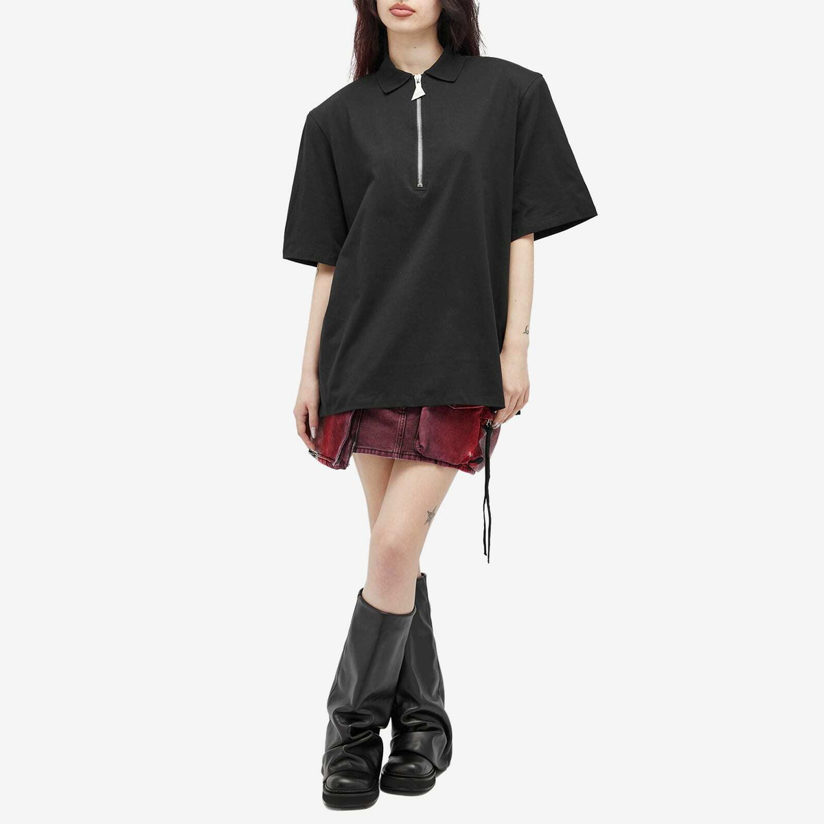 Tシャツ・カットソー THE ATTICO Woman T-Shirt Black 250WCN00003JJJ025PR 414 The Attico Women's Zip Front T-Shirt in Black The Attico