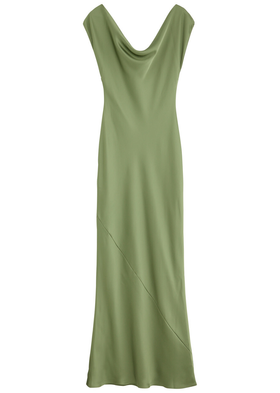 Norma Kamali Maria Satin Maxi Dress Mid Green