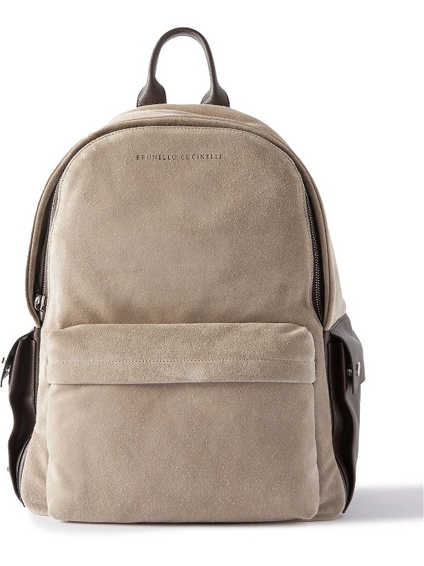 Photo: Brunello Cucinelli - Leather-Trimmed Suede Backpack
