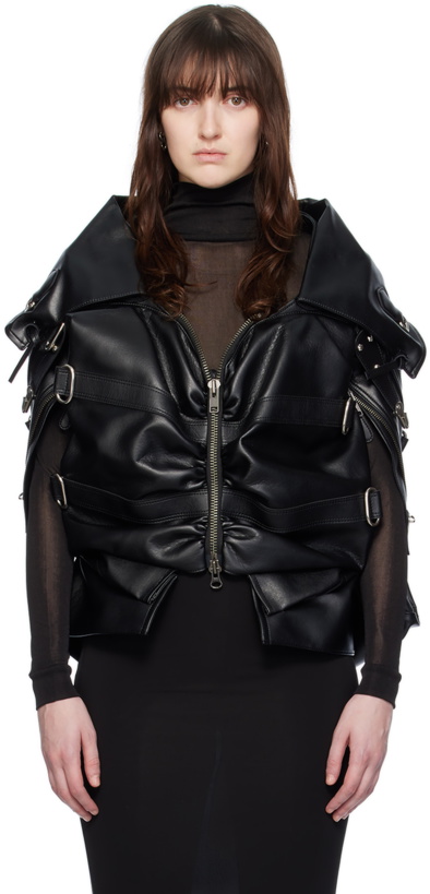 Photo: Junya Watanabe Black Gathered Faux-Leather Jacket