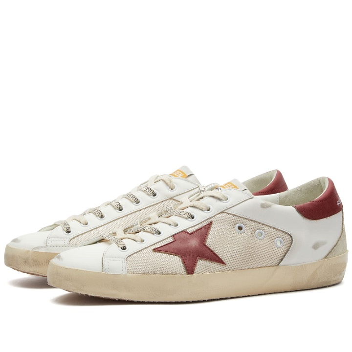 Photo: Golden Goose Men's Super Star Leather Sneakers in Cream/White/Red/Beige