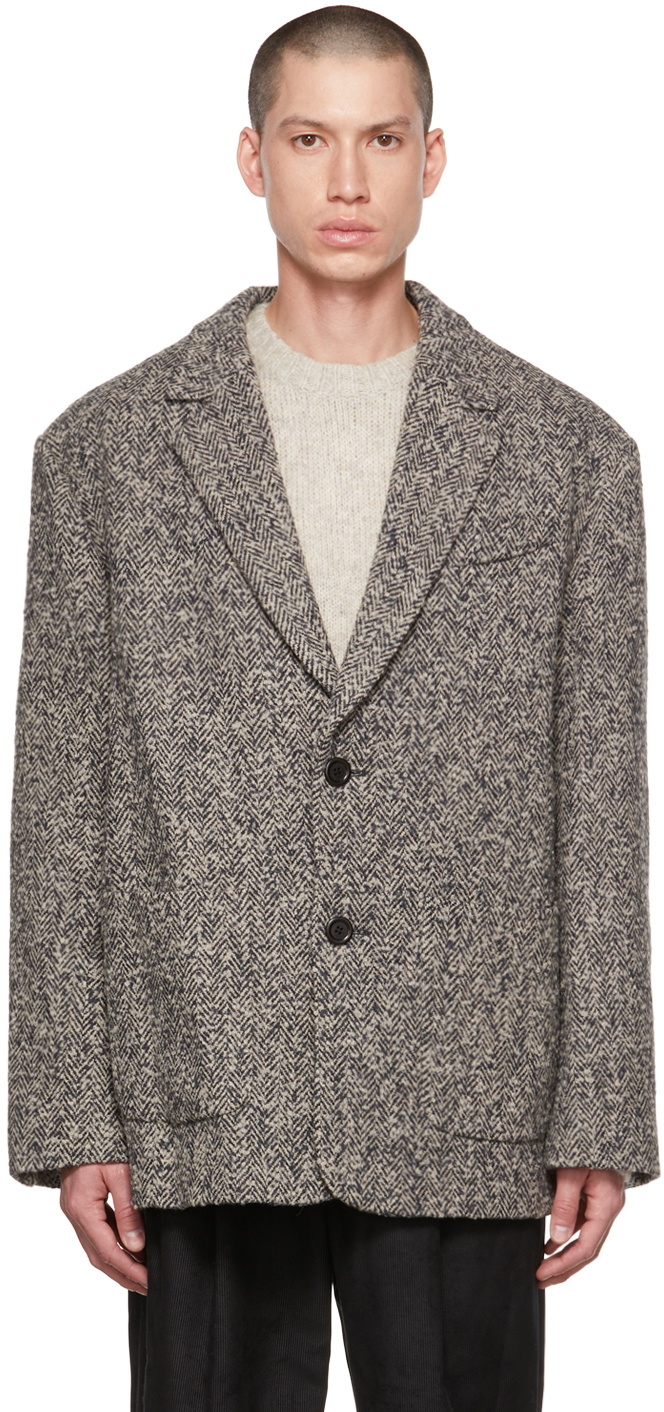 AMOMENTO Navy Herringbone Blazer AMOMENTO