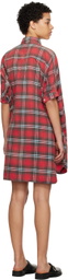 R13 Red Plaid Oversized Boxy Shirt Minidress
