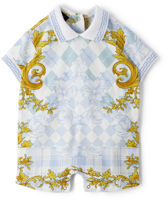 Photo: Versace Baby Blue Barocco Argyle Romper