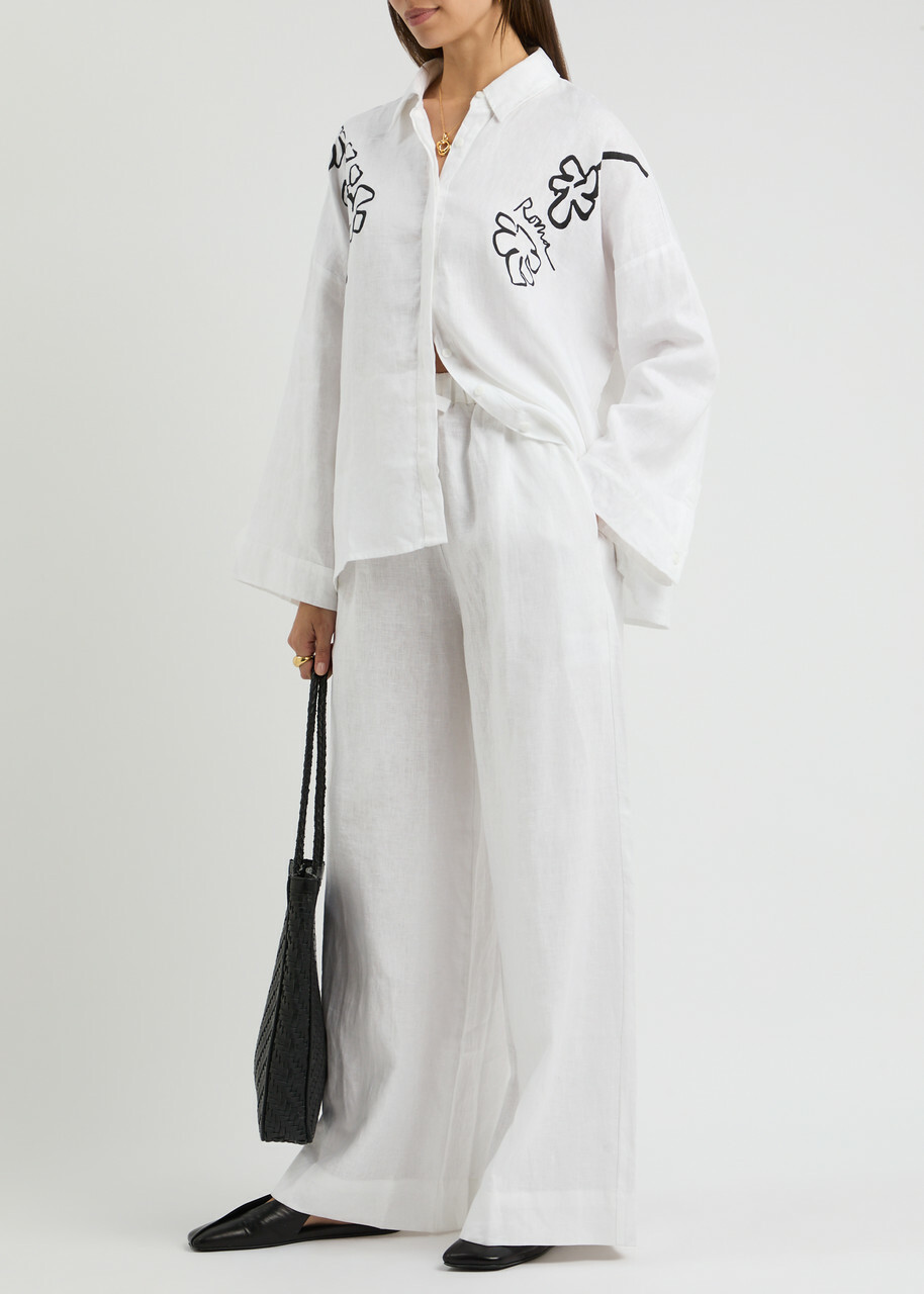 Faithfull The Brand Rossa Printed Linen Shirt White And Black