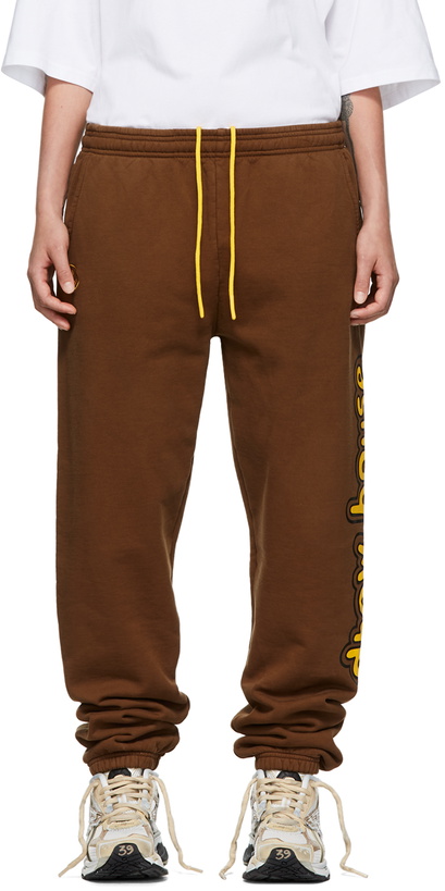 Photo: drew house SSENSE Exclusive Brown Cartoon Font Lounge Pants