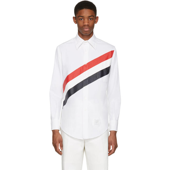 Photo: Thom Browne White Diagonal Stripe Classic Shirt