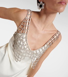 Self-Portrait Crystal-embellished satin tank top