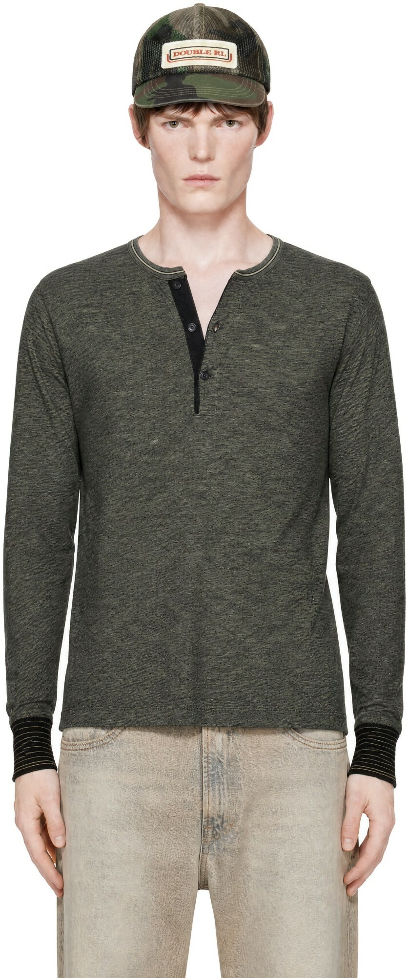 RRL Black Indigo Jacquard Henley