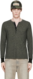 RRL Black Indigo Jacquard Henley