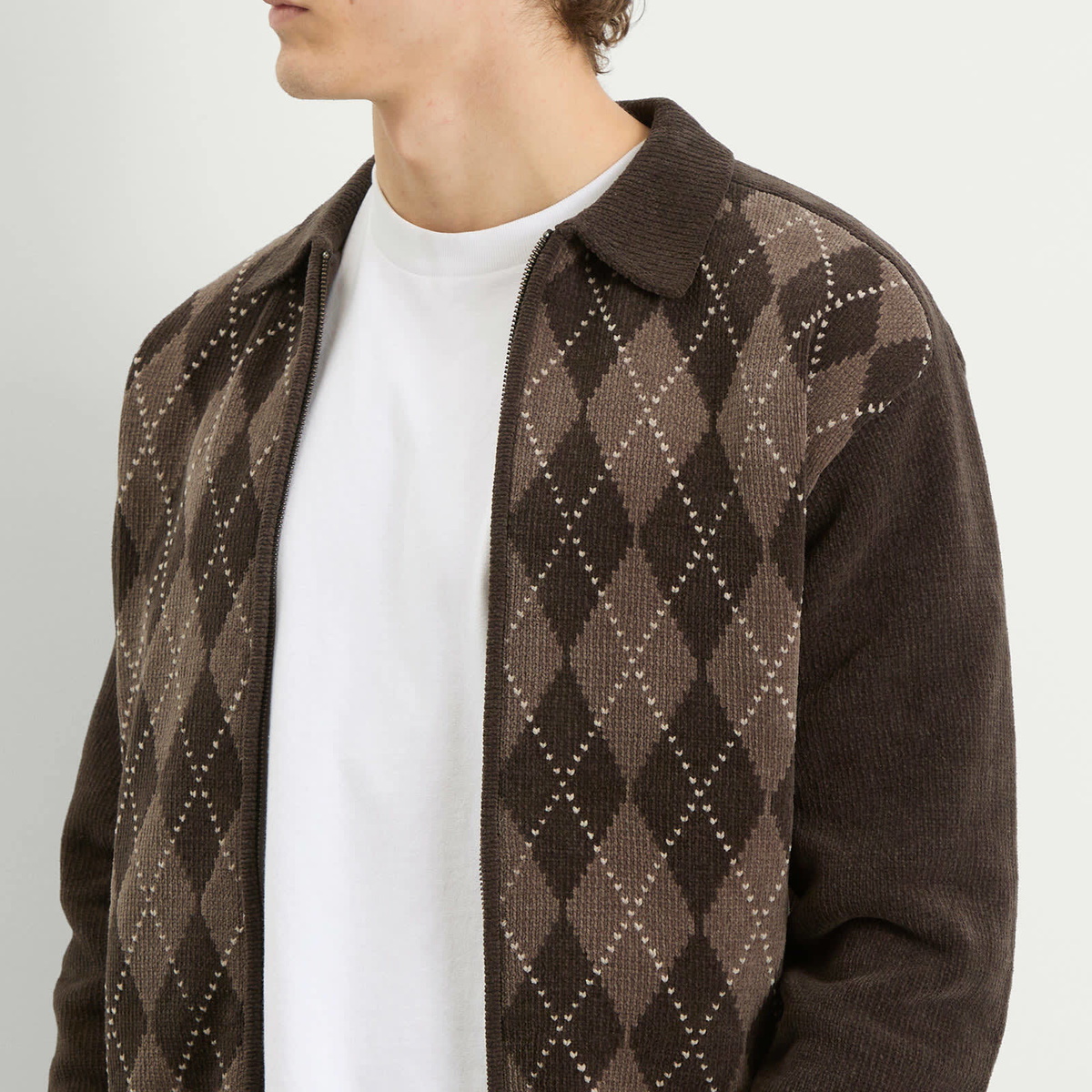 thisisneverthat Men's Argyle Zip Knit Cardigan in Brown