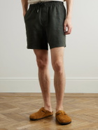 NN07 - Gregor 1454 Straight-Leg Linen Drawstring Shorts - Green