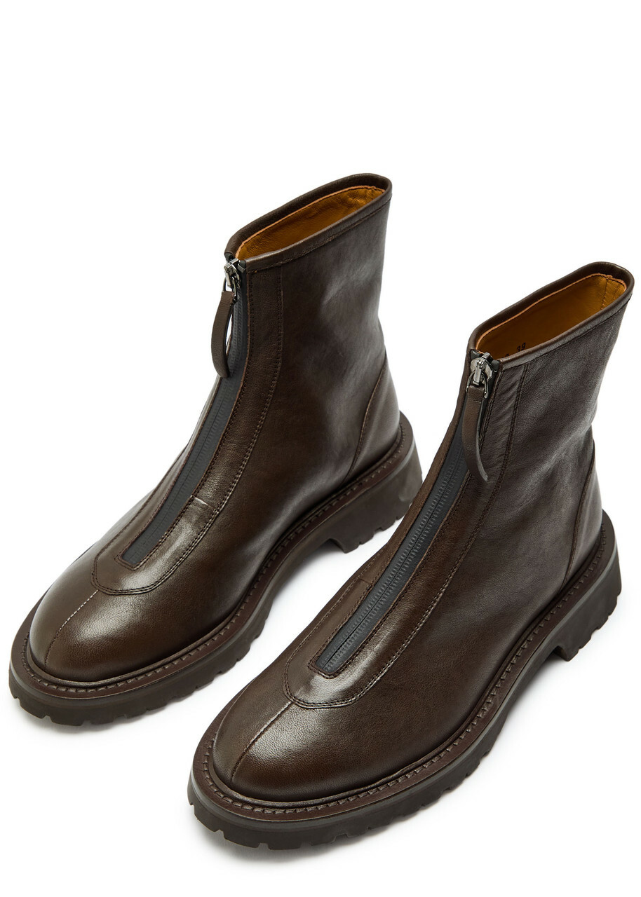 Legres Grained Leather Ankle Boots Brown