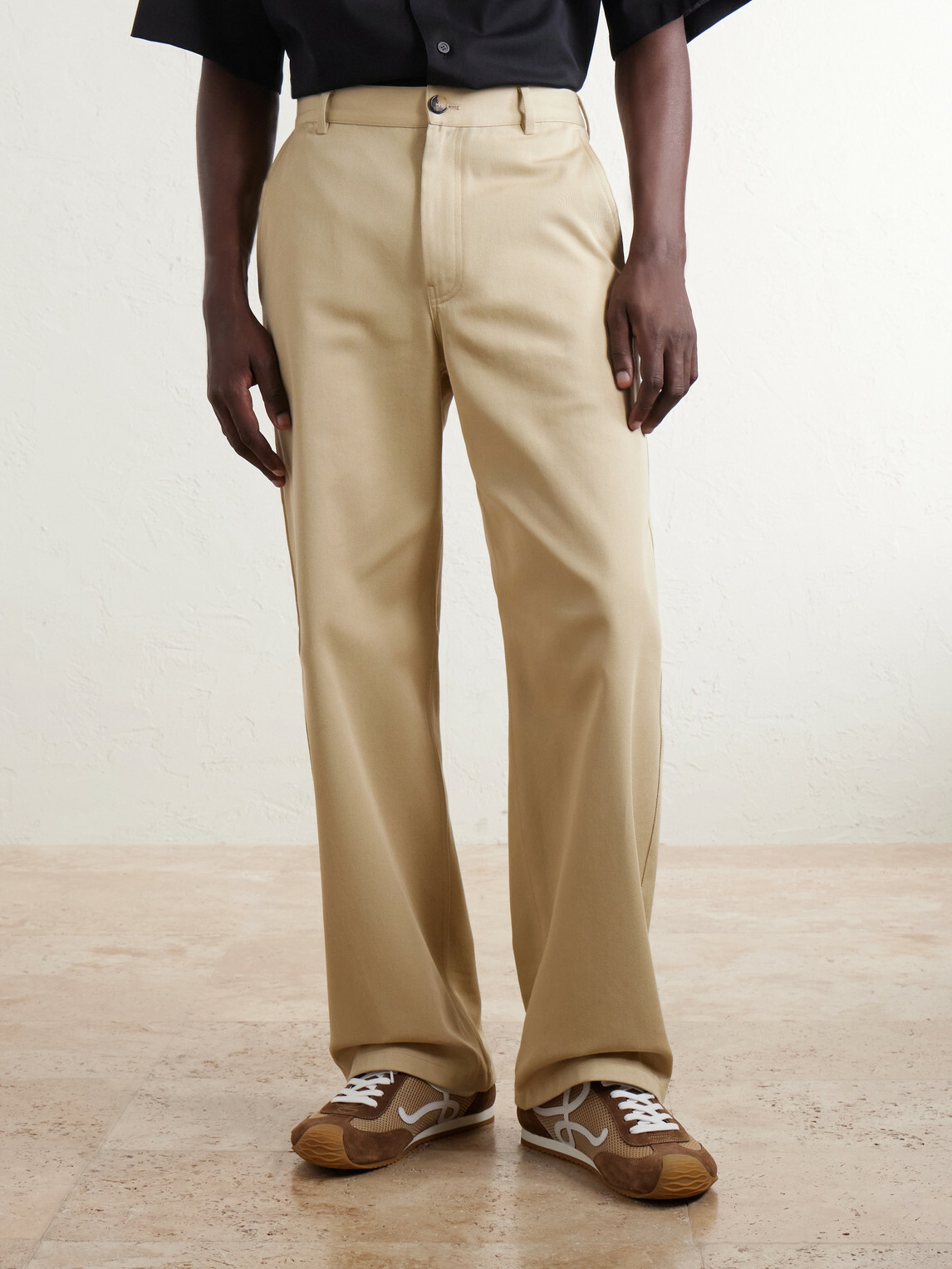 LOEWE - Logo-Embroidered Wide-Leg Cotton-Blend Drill Trousers - Neutrals